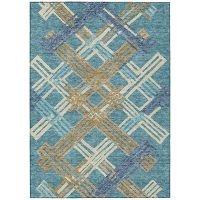Machine Washable Indoor/ Outdoor Modern Trellis Chantille Rug