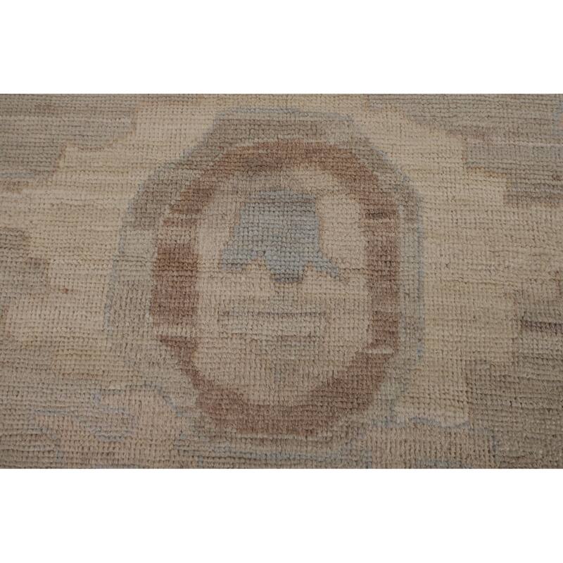 Transitional Oushak Turkish Area Rug Handmade Beige Wool Carpet - 8'3"x 9'9"