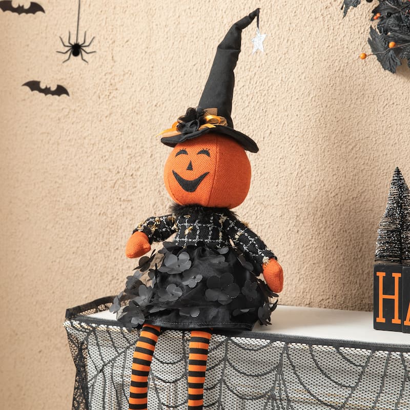 Glitzhome 29"H Halloween Fabric Dressed Witch or Pumpkin Sitter Decor