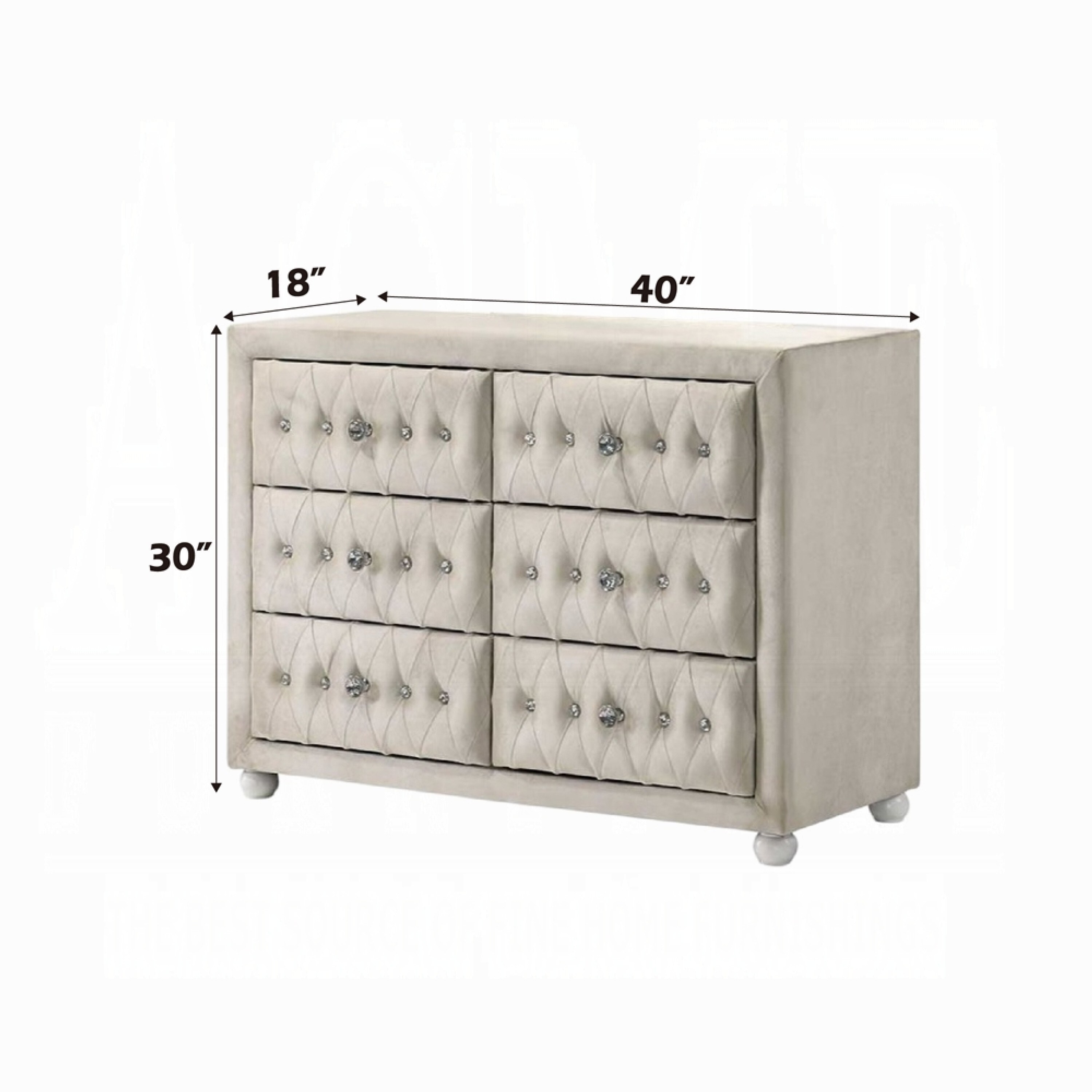 Benzara Rex 40 Inch Wide Dresser-6 Drawers-Crystal Tufted Beige Upholstery