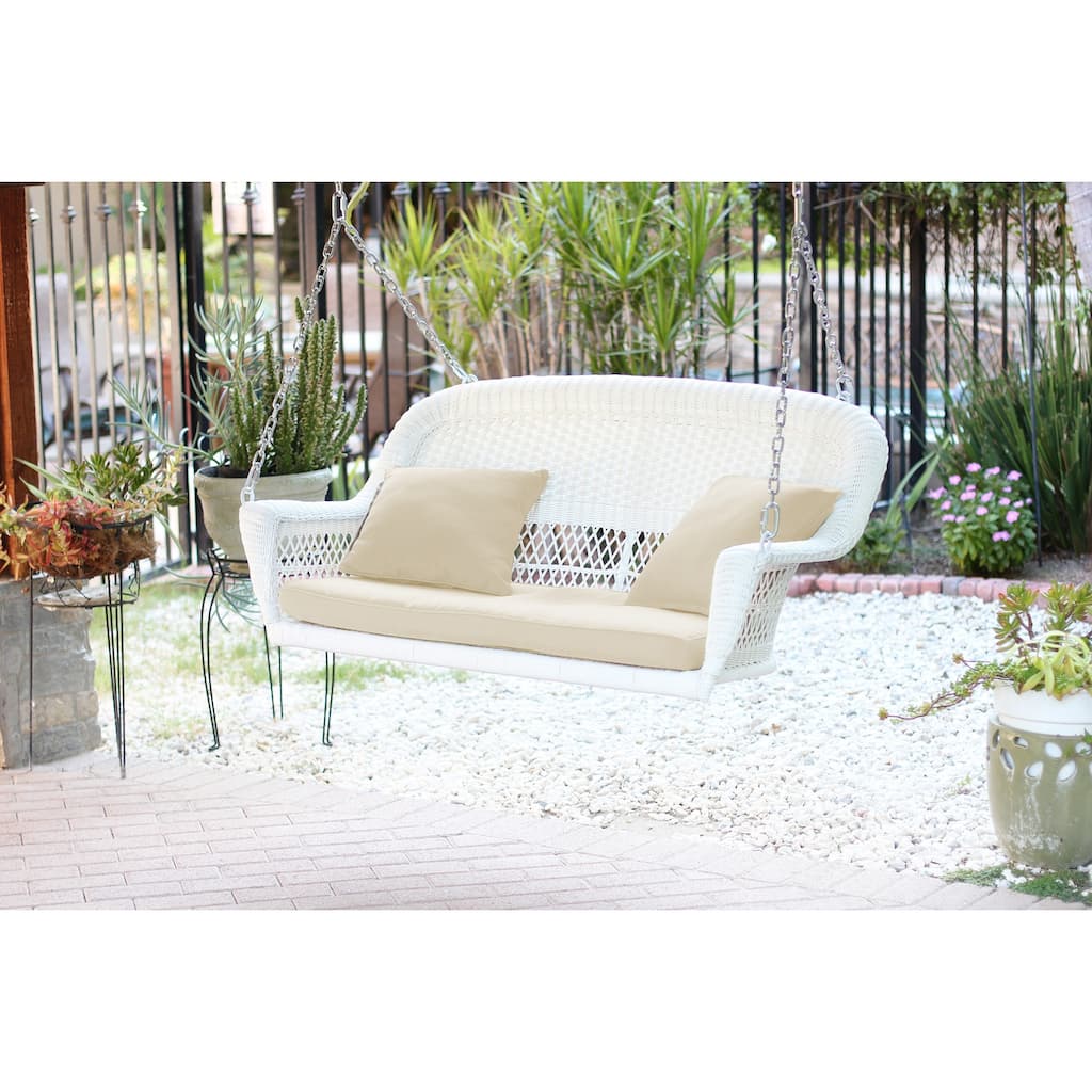 28 in. W White Cushion in Aluminum Frame Outdoor Porch Swing with CushionGuard and Stand