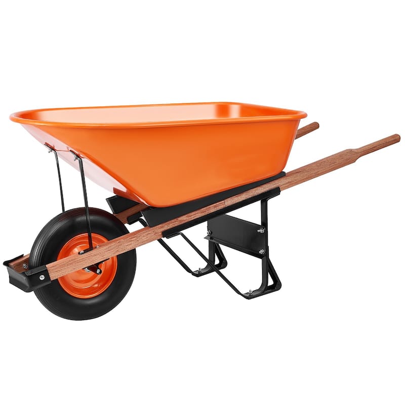 Orange Iron PU Heavy-Duty Wheelbarrow 330lbs Cart w/ Foam Tire - 54.72 x 25.59 x 27.56 in