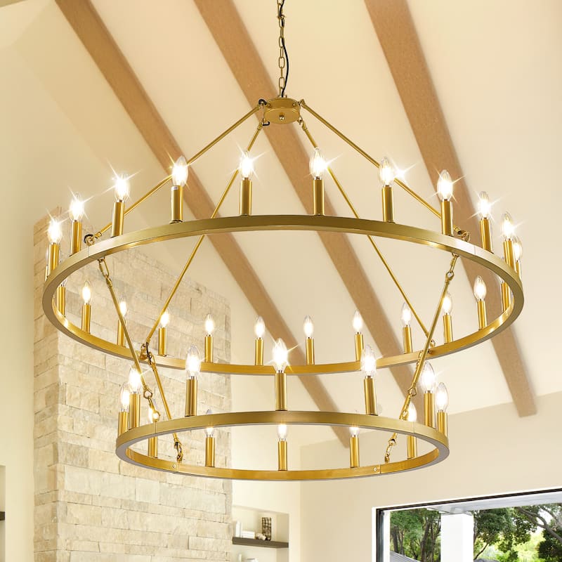 36-light Modern Farmhouse 47In Round Wagon Wheel Chandelier