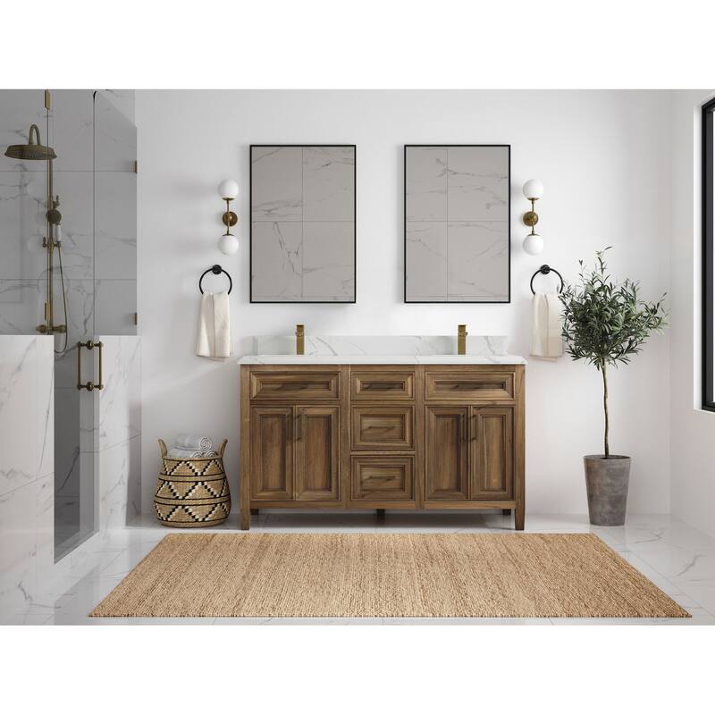 Willow Collections 60 in. W x 22 in. D Santa Monica Teak Double Sink Bathroom Vanity with Countertop