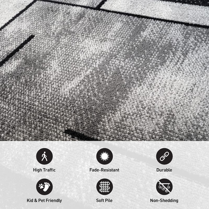 Modern Linear Area Rug for Living Room, Bedroom, or Entryway - Low Pile Indoor Rug