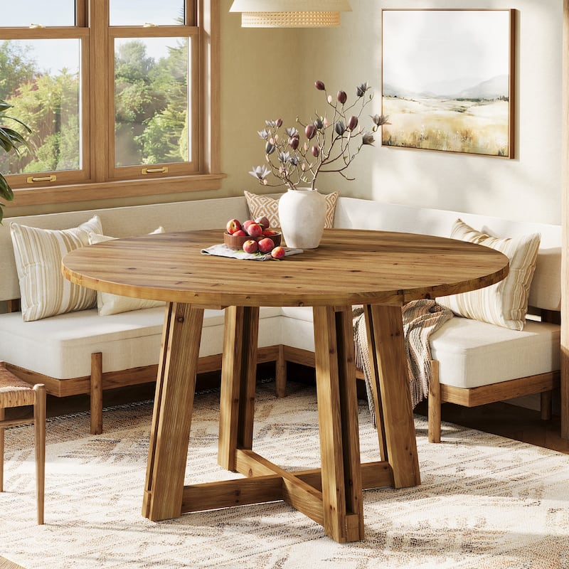 47" Solid Wood Dining Table, Farmhouse Round Kitchen Table for 4-6