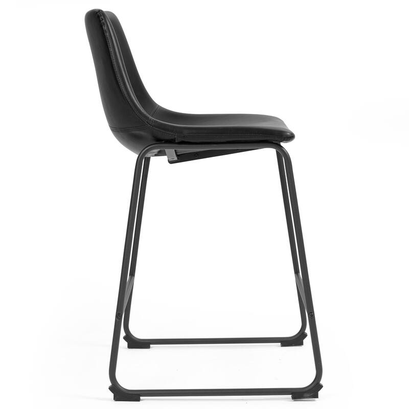 Set of 2 Adan Iron Frame Black Faux Leather Counter Stool