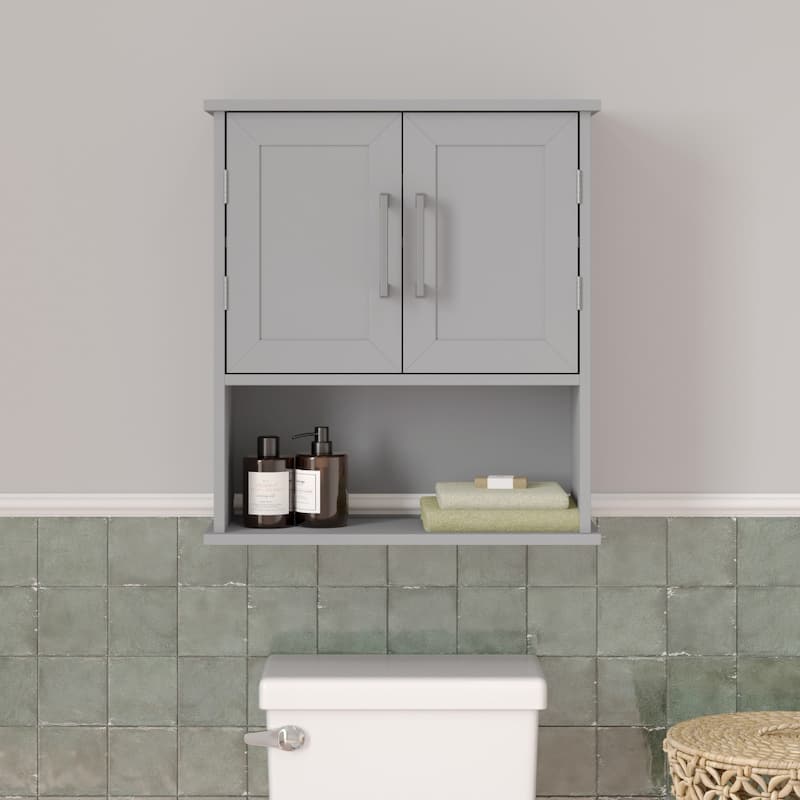 Wall-Mounted Medicine Cabinet Bathroom Storage Organizer with Shelves - Gray