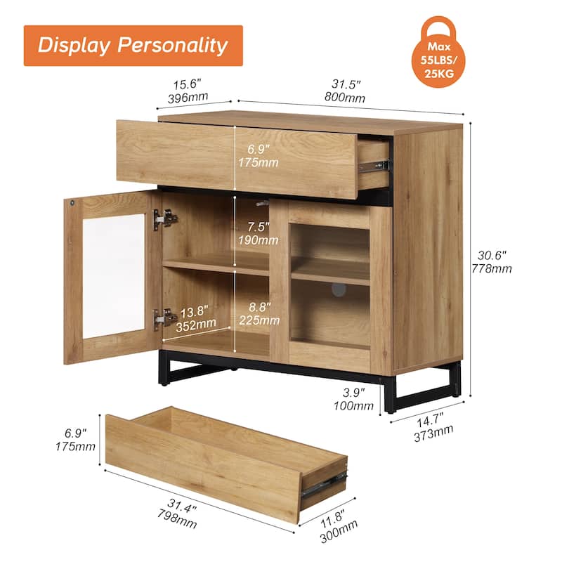 WAMPAT Modern TV Stand with Glass Doors for 110 inch TVs, Entertainment Center Console with 3 Drawers and Metal Base