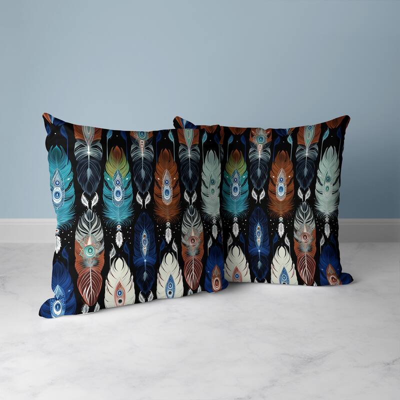 Blue And Brown Feathered Treasure Faux Suede Throw Pillow Zipper