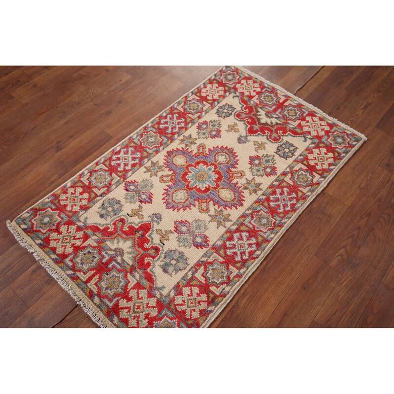 Geometric Kazak Oriental Foyer Rug Handmade Traditional Wool Carpet - 1'10" x 3'2"