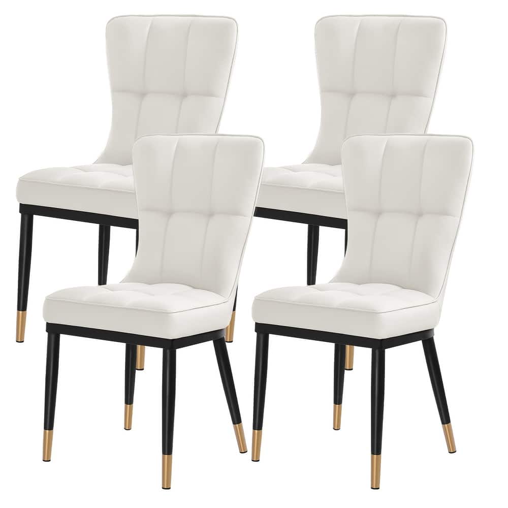 Faux Leather Upholstered Dining Chairs Set of 4 with Checked Pattern