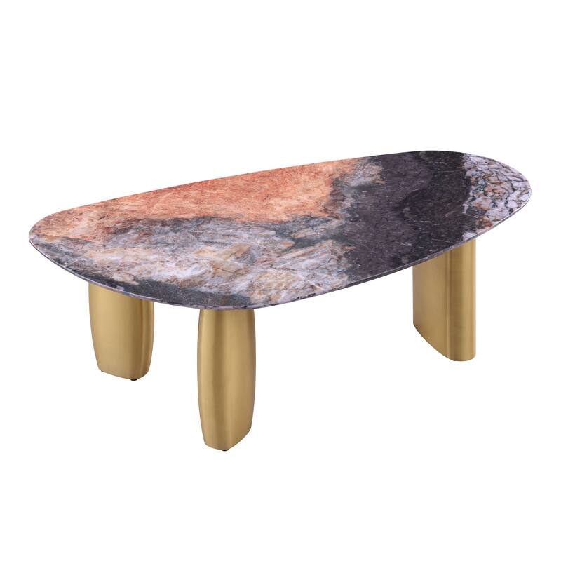 Furniture of America Luvien Modern Multi-Color Sintered Stone Top Coffee Table with Gold Legs
