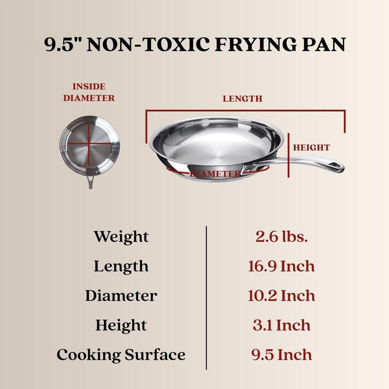 Alva Chef Stainless Steel Frying Pan, Non-Toxic Cookware