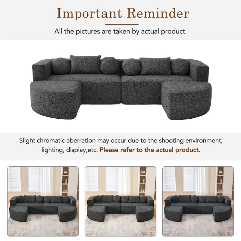 114.9" Free-combined Modular Sectional Sofa Bed with Deep Seating and Curved Design