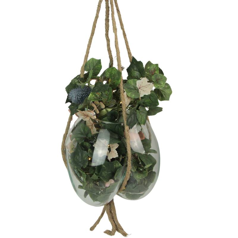 Hanging Molten Glass Terrarium Planter - 9X9 Inch, Handmade - 9 X 25 X 9 inches
