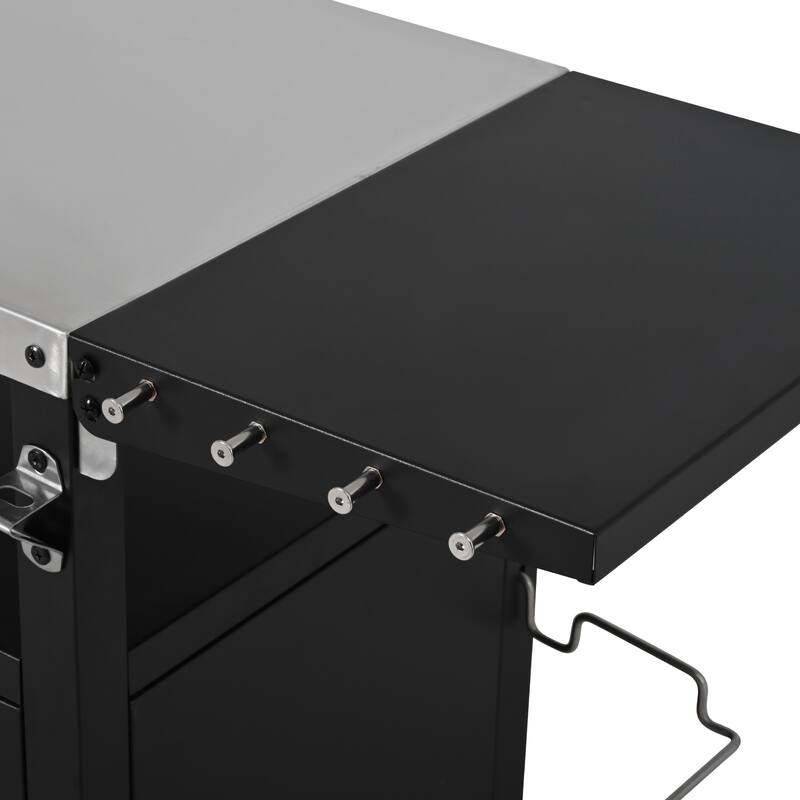45" Metal Outdoor Grill Cart with Storage Cabinet, Outdoor Kitchen Island with Foldable Table on Wheels for BBQ