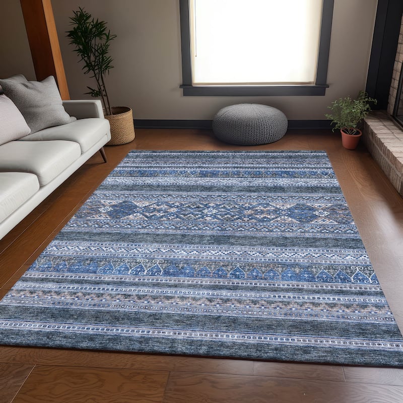 Premium Washable Super Soft Boho Stripe Mayfield Rug - Navy - 5' x 7' 6" - Rectangle