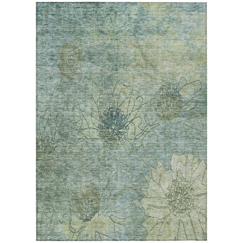 Machine Washable Indoor/ Outdoor Contemporary Floral Chantille Rug