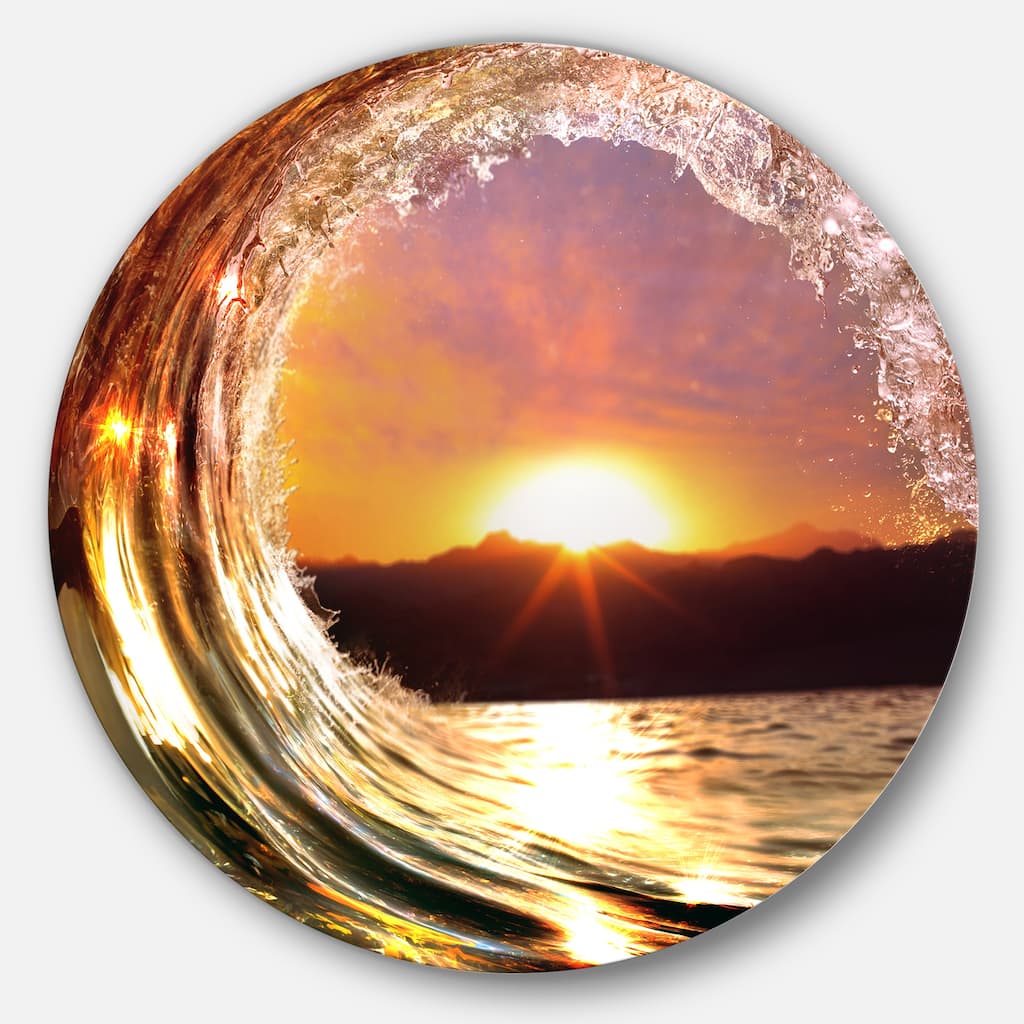 Designart 'Colored Ocean Waves Falling Down VIII' Modern Seashore Round Circle Metal Wall Decor Panel