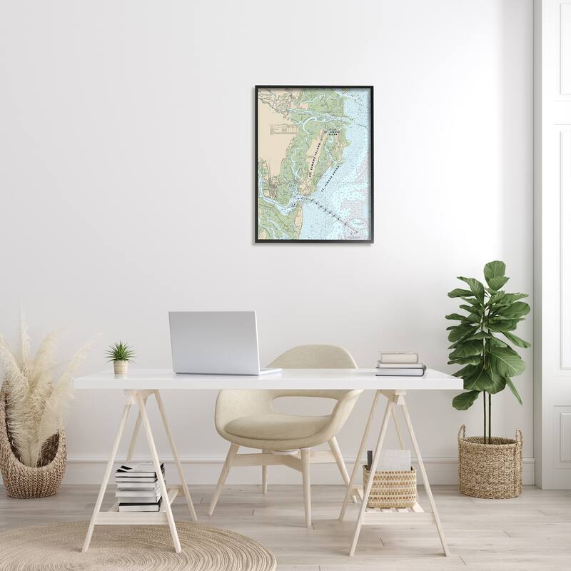 Stupell Traditional St. Simons Island Nautical Map Blue Green Framed Wall Art