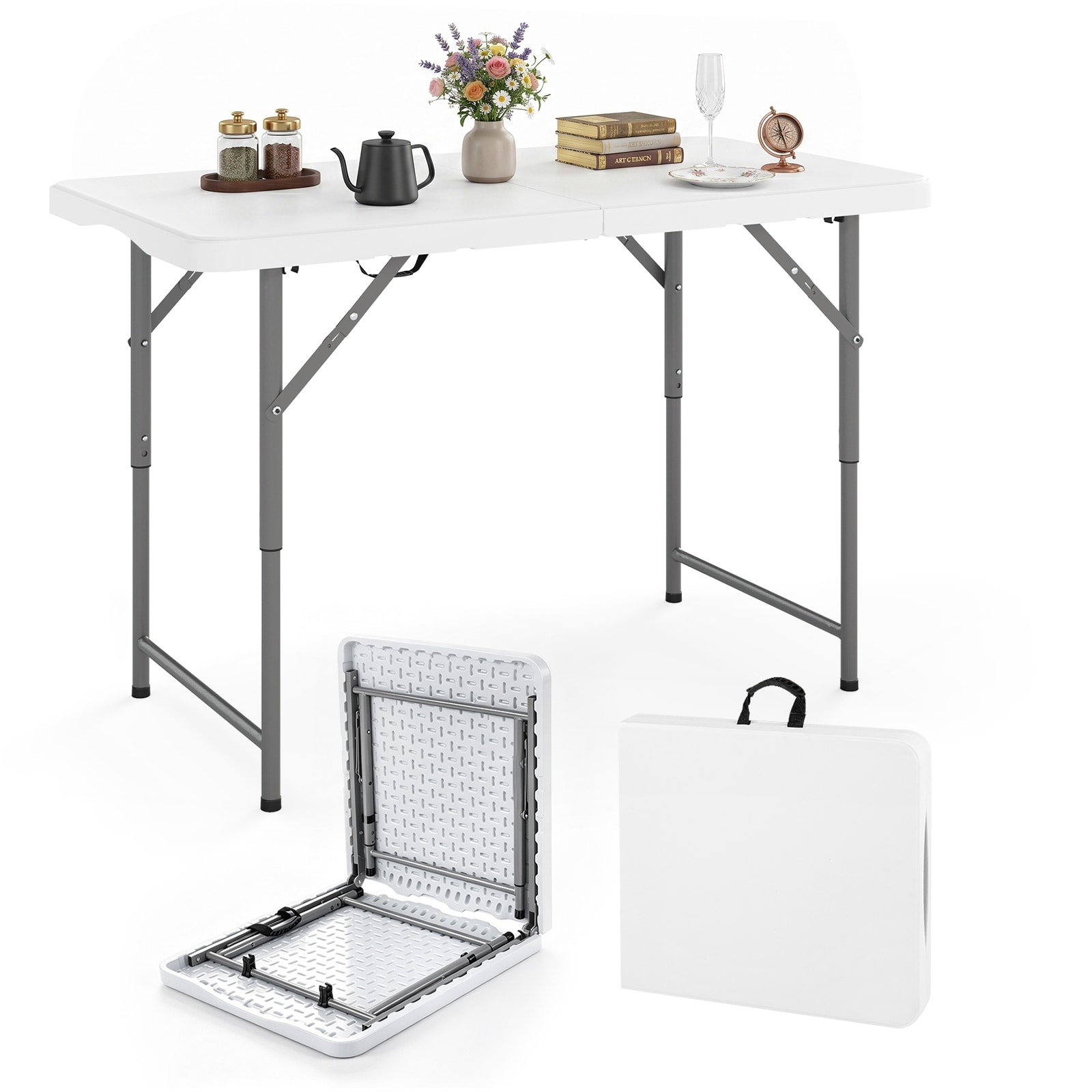 Costway 4 ft Portable Camping Table with HDPE Tabletop & Metal Legs - See Details