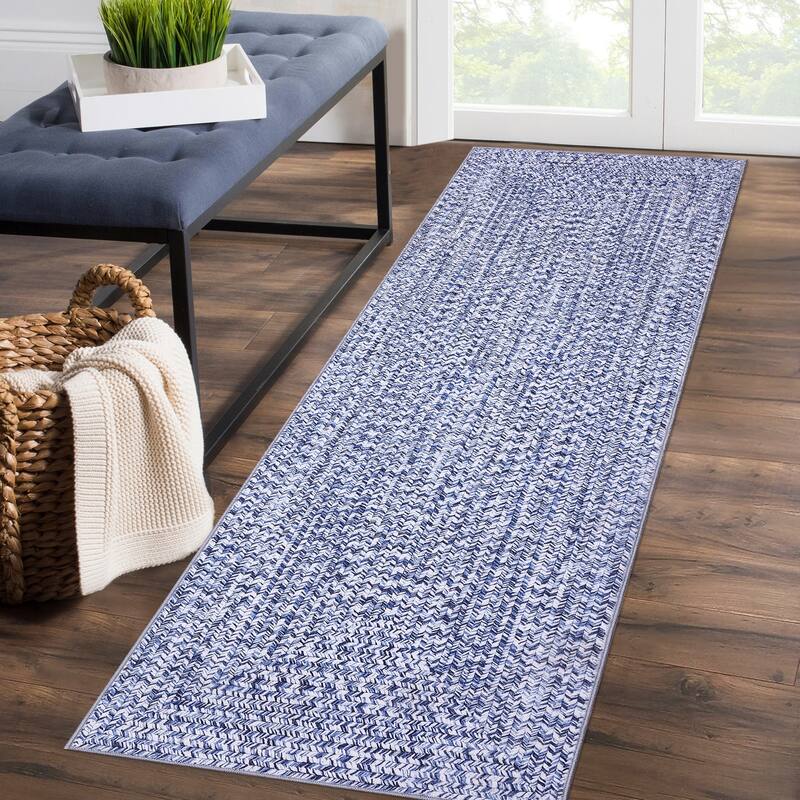 Modern Braided Print Rug Washable Area Rugs for Living Room Bedroom - 2'x10' - Light Blue