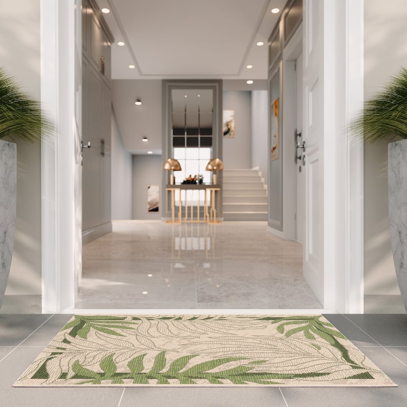 SAFAVIEH Courtyard Idun Botanical Indoor/ Outdoor Waterproof Patio Backyard Rug