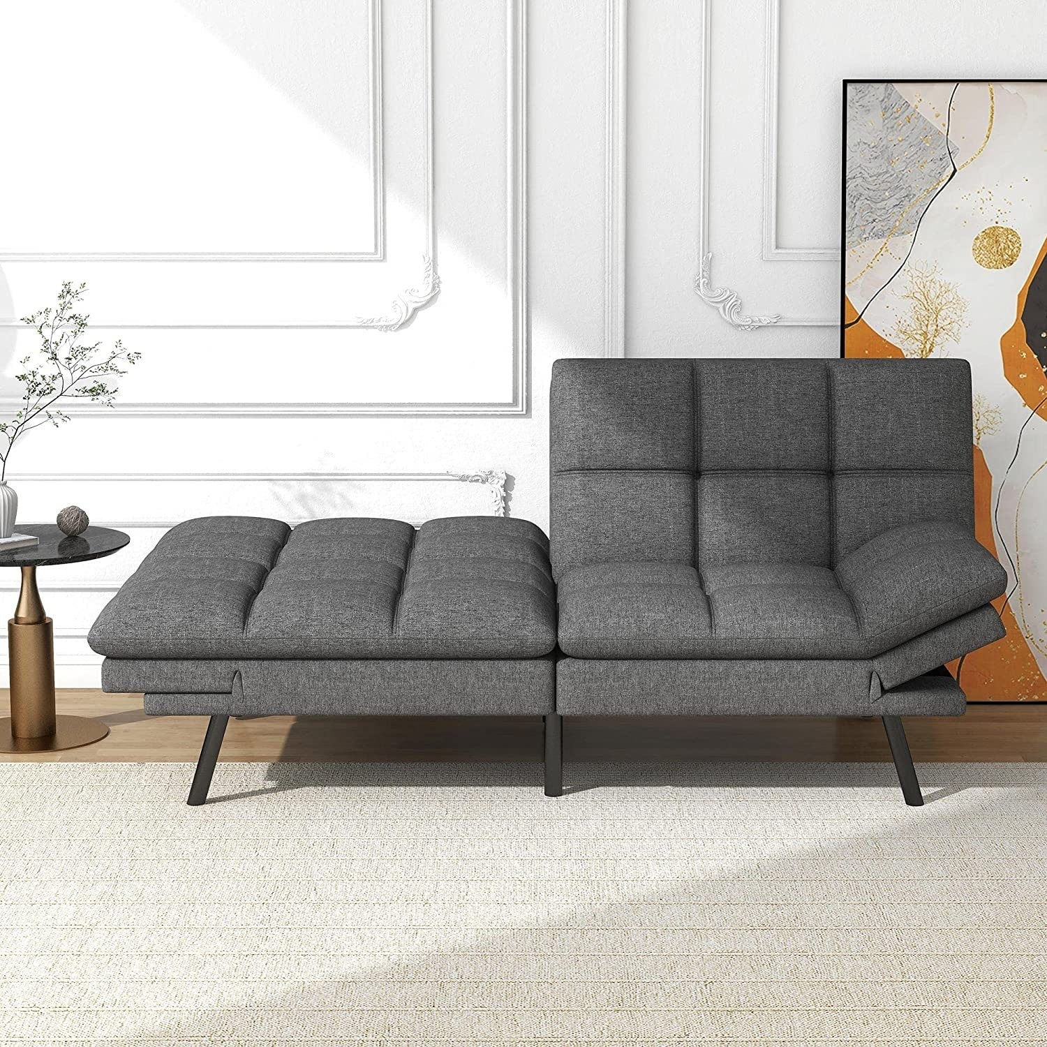 Milmonet Futon Sofa Bed, Linen Fabric Memory Foam Couch,Modern