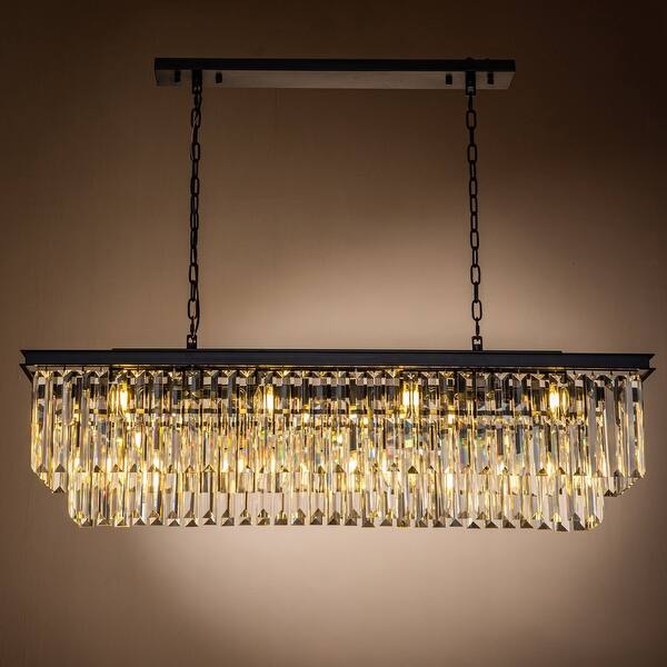 slide 6 of 7, 12-Light Glam Fringe Crystal Chandelier for Dining Room Matte Black