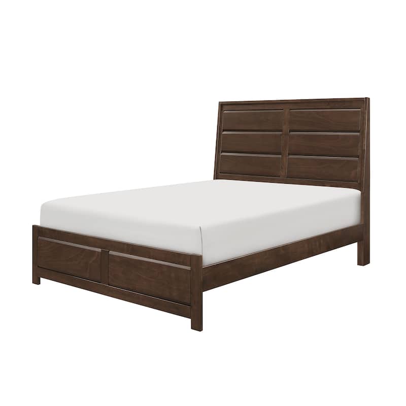Rawn Queen Bed, Beveled Panel Headboard, Brown Okume Veneer, Solid Wood