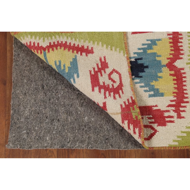 Hand-Woven Green Kilim Oriental Area Rug Handmade Wool Carpet - 4'10"x 7'11"