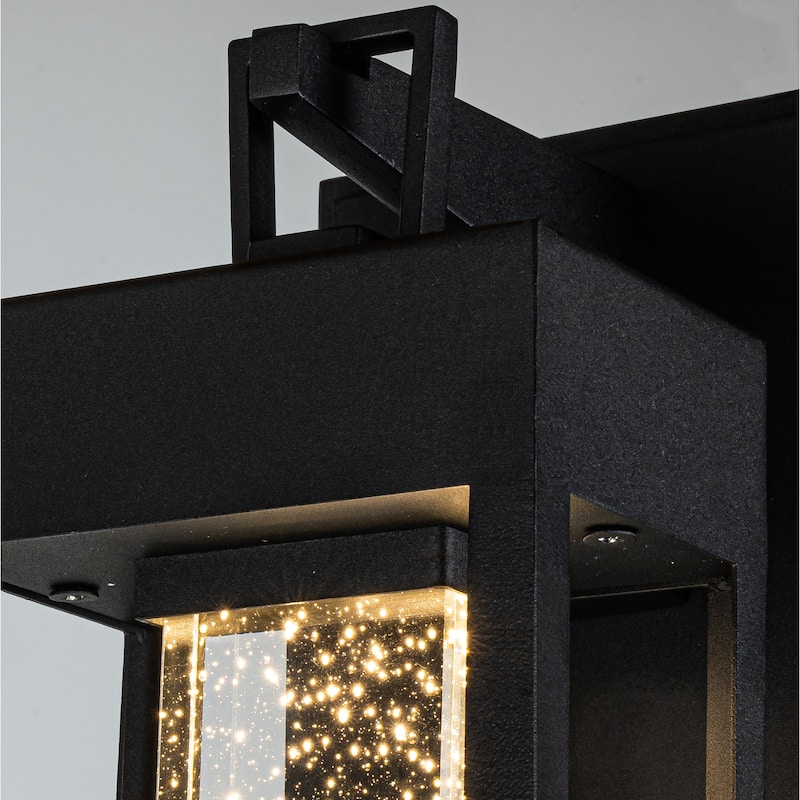 CraftHome Modern LED Outdoor Black Dusk to Dawn Sensor Wall Lantern Sconce with Seeded Glass and built-in GFCI Outlets
