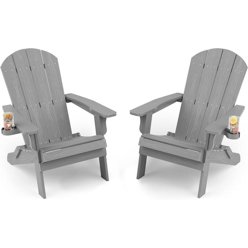WINSOON All Weather HIPS Folding Oversized Adirondack Chair with Cup Holder - Greyx2