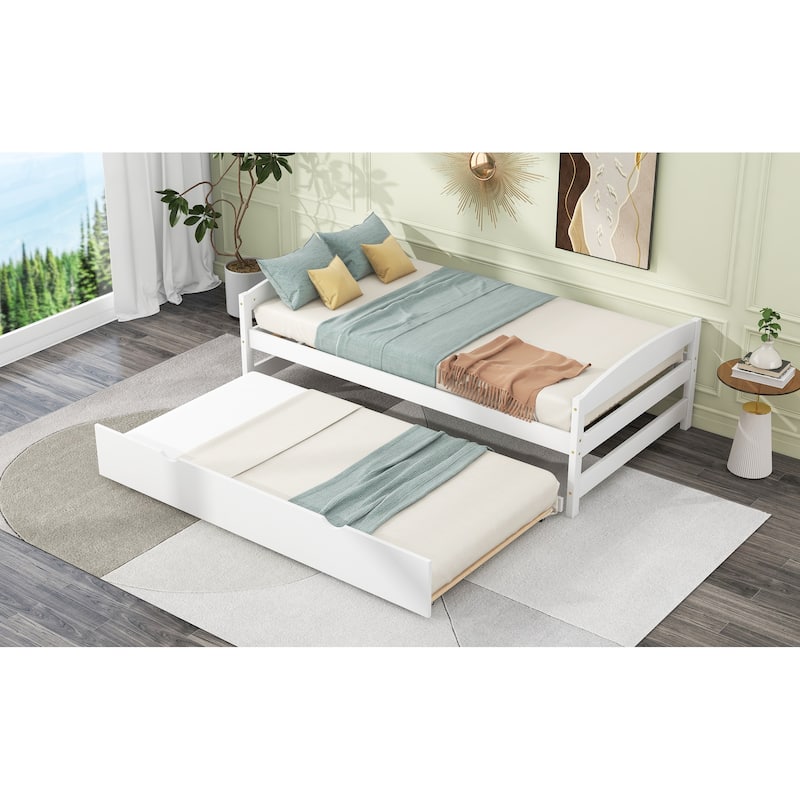 Twin Size Pine Wood Platform Bed Frame with Trundle