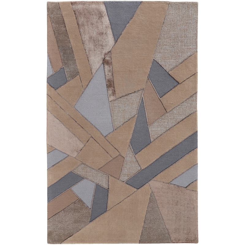 Cutlor Tufted Graphic Wool Rug, Tan/Gray/Cool Blue, Area Rug - 5' x 8' - Natural Tan/Niagara Blue/Steel Gray