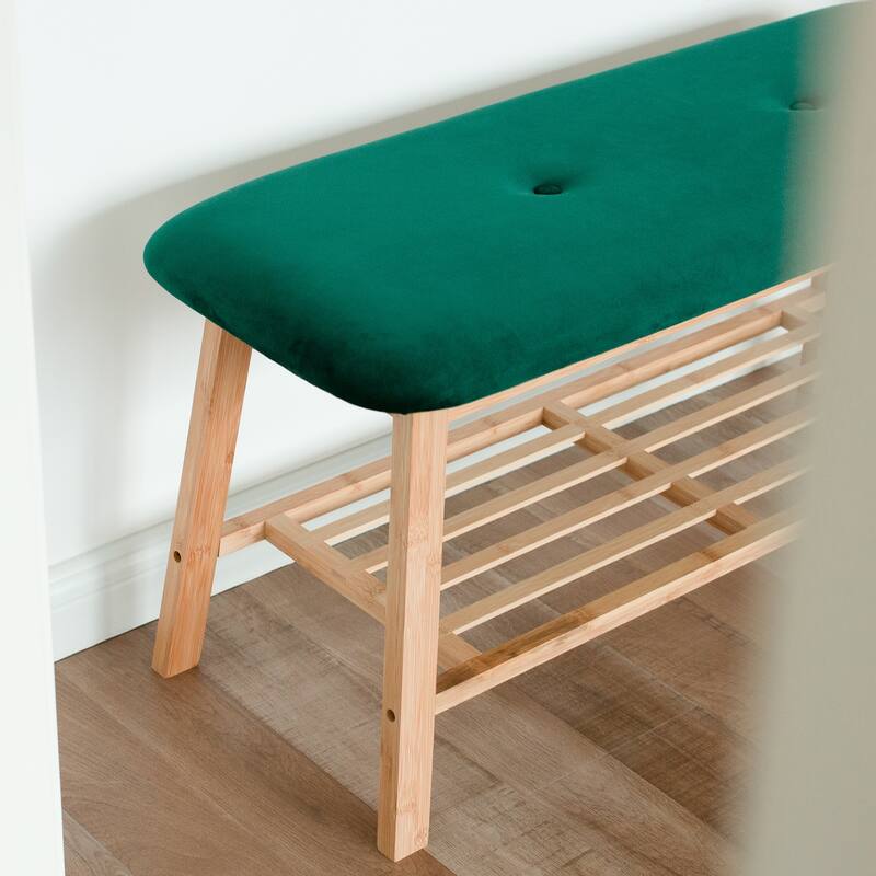 StorageWorks Tufted Bench, Entryway Bench with Shoe Storage Shelf - 36.22"x13.78"x17.72"