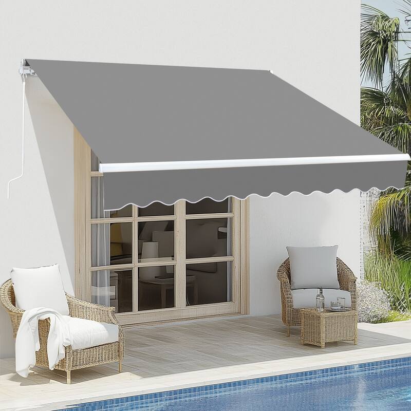Retractable Outdoor Awning with Adjustable Slope Polyester Canopy Aluminum and Steel Frame Weather Resistant