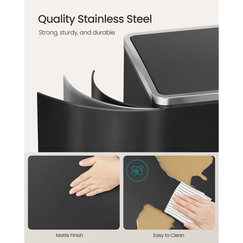 Stainless Steel Dual Trash Can with Soft-Close Lid and Pedals