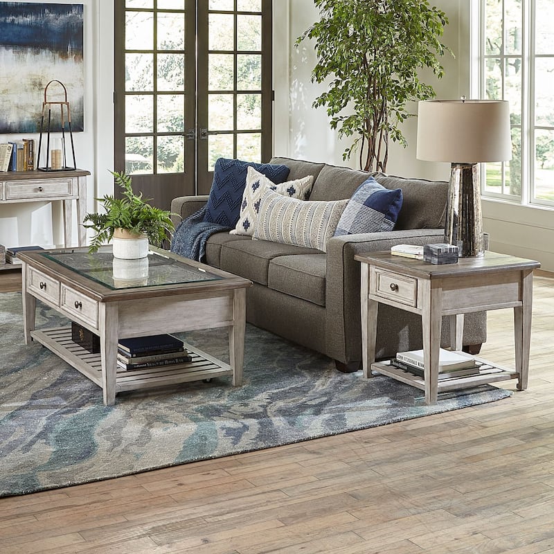 Heartland Antique White Living Room Table Set 3 Piece with Coffee Table, Side Tables - Antique White - Wood/Veneer