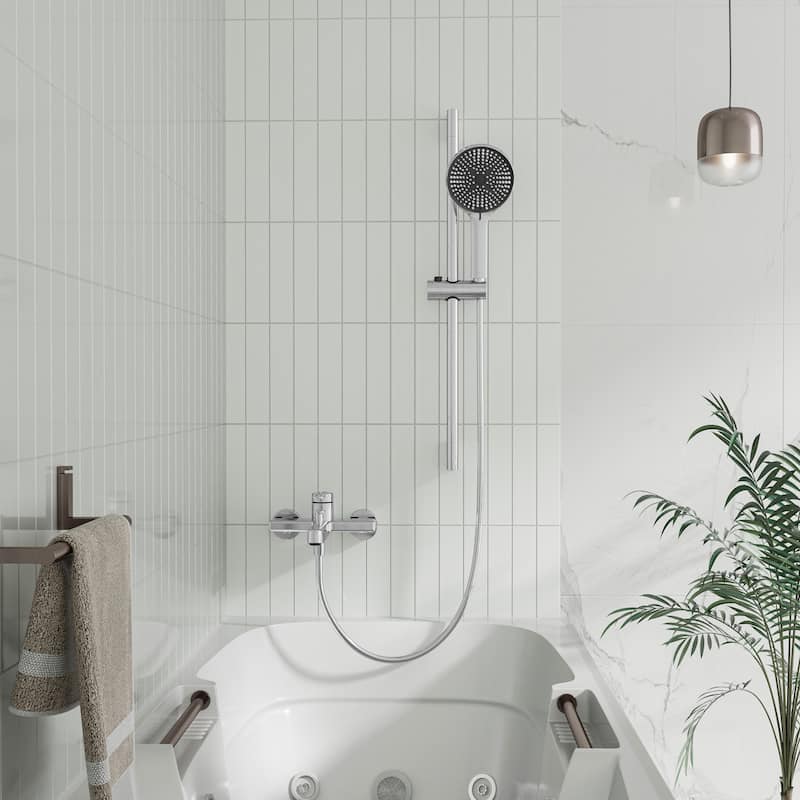 Modland Wall-Mounted Bathtub Faucet with 3-Function Hand Shower, 1.59GPM, Matte Black/Chrome, CUPC Certified