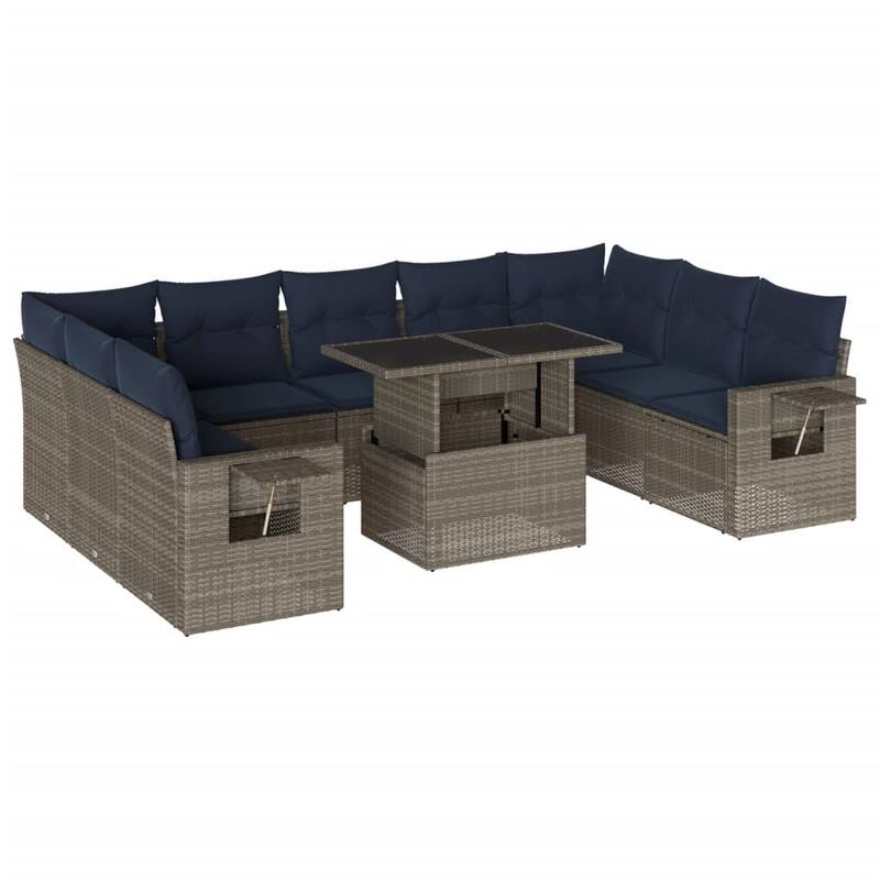 vidaXL 10 Piece Patio Sofa Set with Cushions Black/Gray Poly Rattan