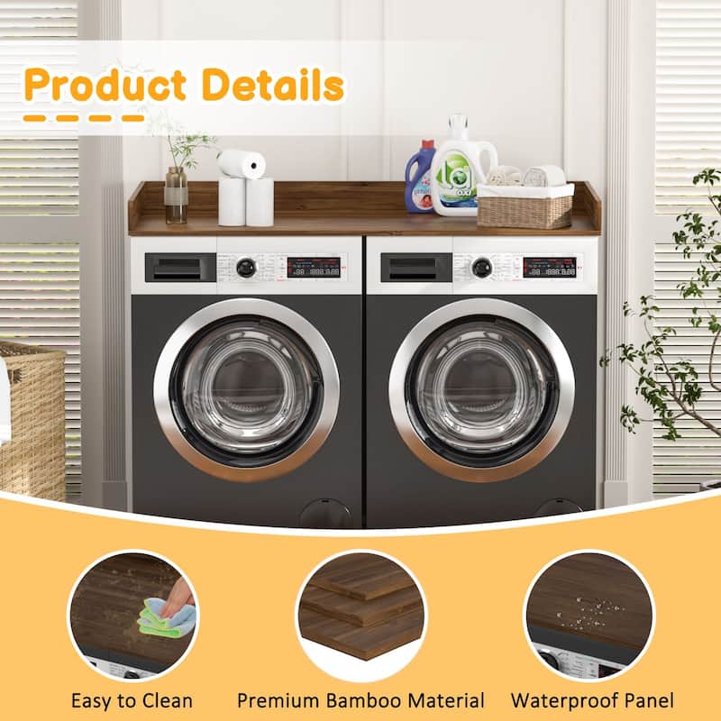 VEIKOUS Bamboo Washer Dryer Countertop, Laundry Room Organization Topper with Anti-Slip Design