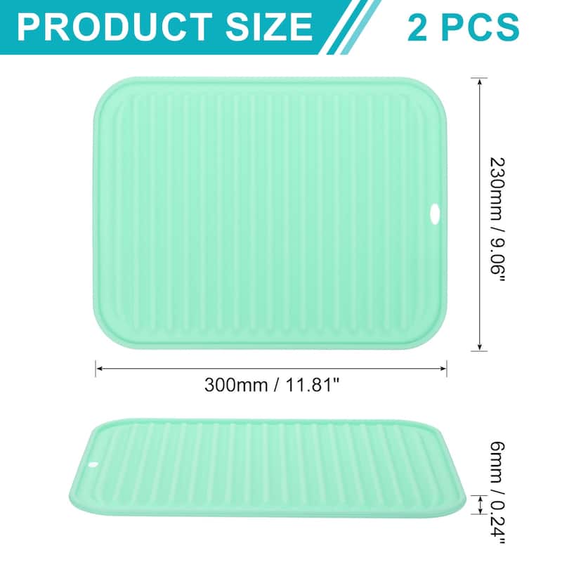2 Pack Silicone Dish Drying Mat, 9"x12" Trivets for Hot Pots and Pans - Mint Green