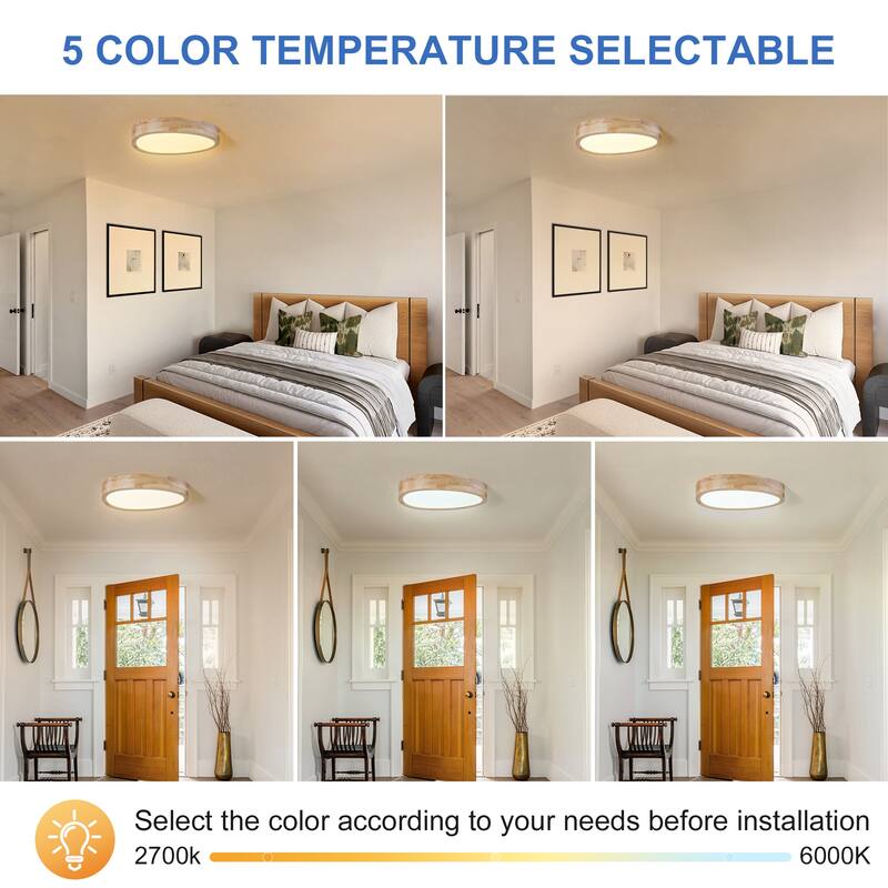Integrated LED 5CCT Farmhouse Flush Mount Ceiling Light, 5 Color Temperature Selectable
