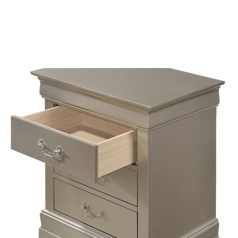 3-Drawer Wooden Nightstand - 29" - Silver Champagne