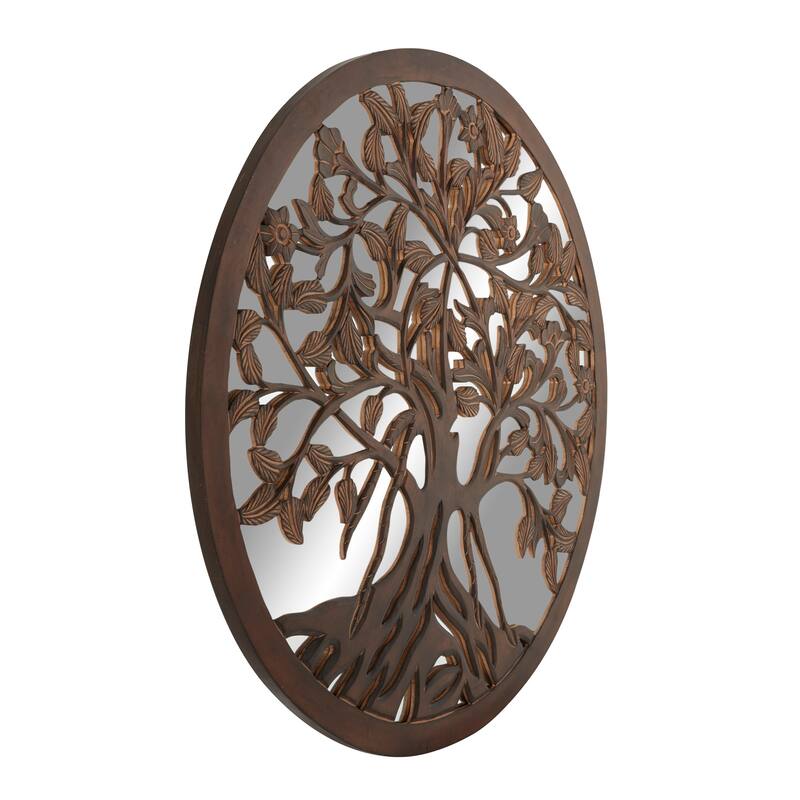 Brown Wood Handmade Mirrored Tree Home Wall Decor