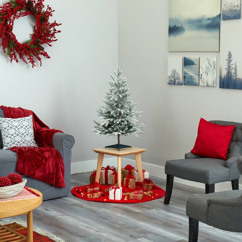 3ft. Flocked Spruce Artificial Christmas Tree with 50 Lights and 133 Branches - Compact Snowy X-Mas Accent