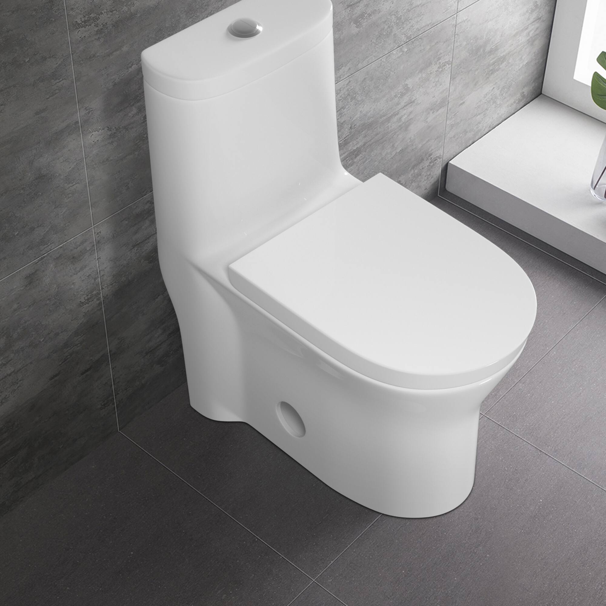GIVINGTREE 1piece Elongated Toilet in White Include Seat & Lid and