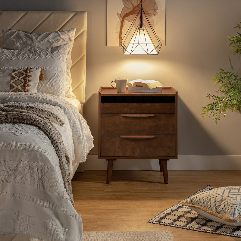 Lisa Mid-Century Modern 3-Drawer Nightstand with Charging Station by HULALA HOME